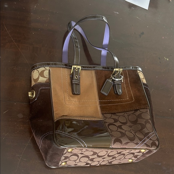 Coach Brown and Tan Patchwork Tote - Picture 1 of 3